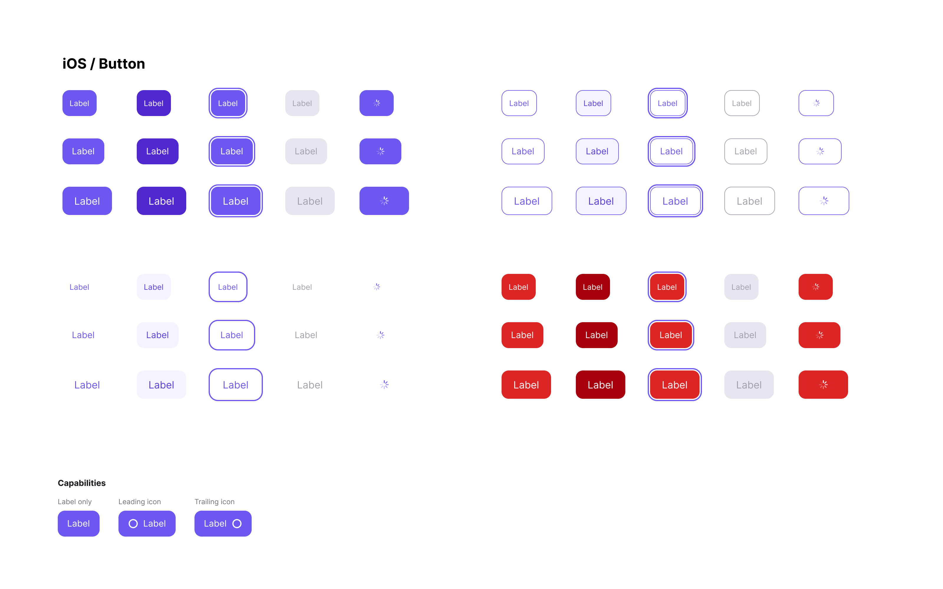 iOS Button component set with states, sizes and styles